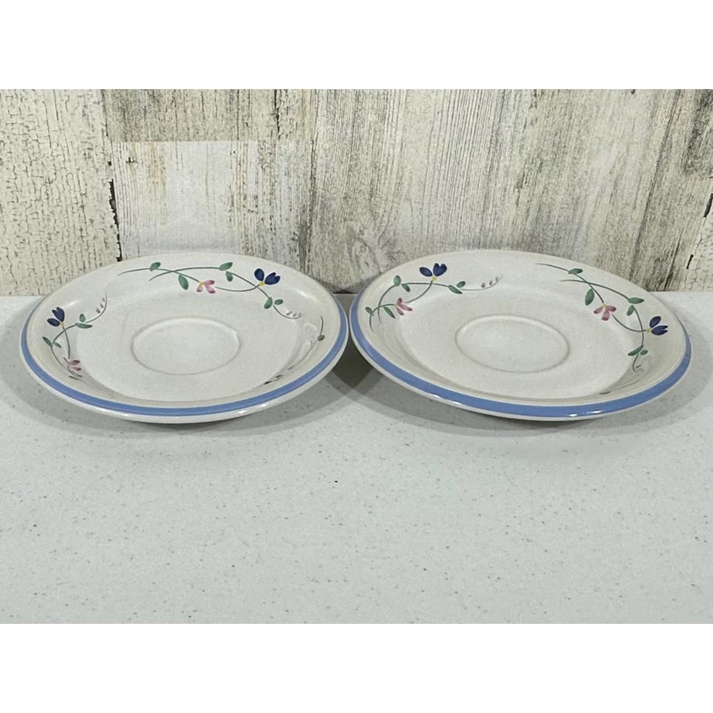 Allegro Stoneware Hearthside Floral Blue‎ Pattern Lot of 2 saucers